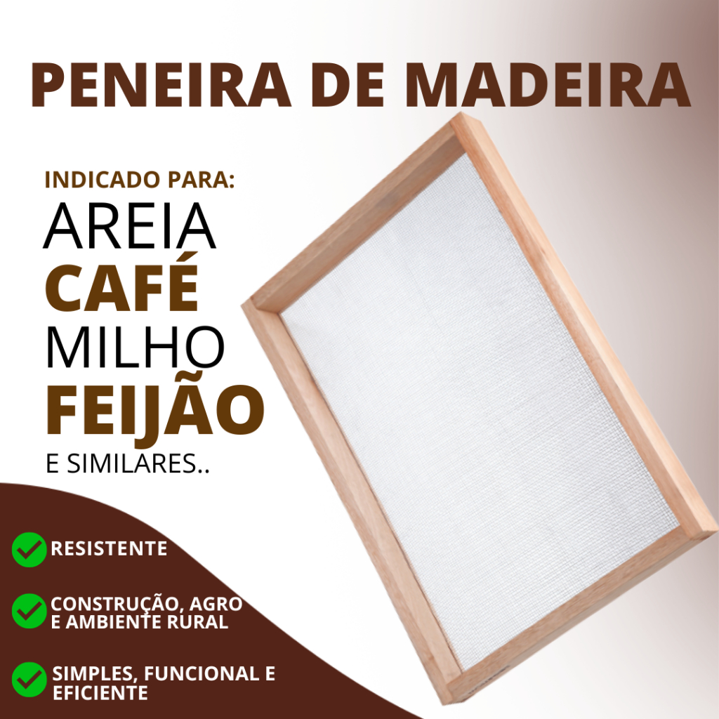 Peneira de Madeira Reforçada com Tela de Aço | Areia, Construção, Agro, Uso Rural, Jardim e Pet | 40x50 50x50 50x60