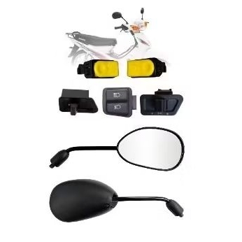retrovisor Shineray  Phoenix 50 + botões buzina + partida + luz alta baixa + liga desliga farol + pisca