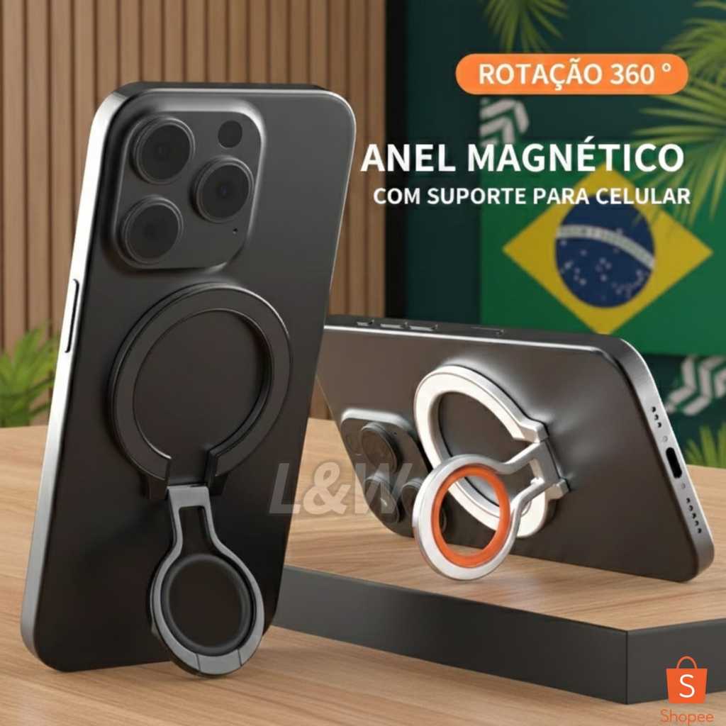 Anel Magnético MagSafe 360° Suporte de Celular de Mesa e Dedo em Silicone Macio