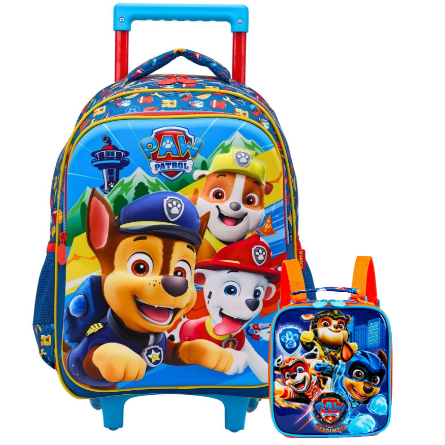 Kit Conjunto Escolar Mochila Rodinha + Lancheira Térmica Patrulha Canina 3D Fofa Original