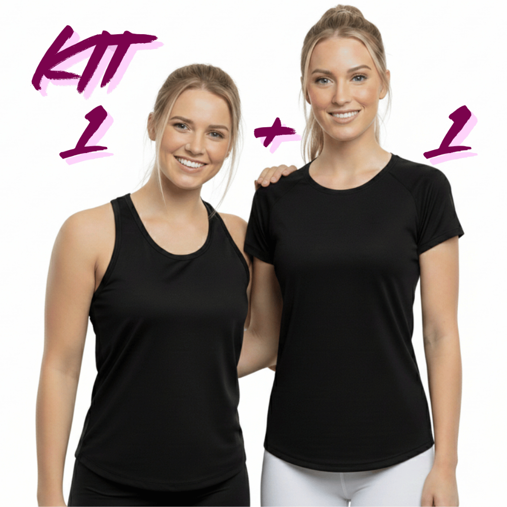 Kit Camiseta e Regata Dryfit Poliamida Fitness Feminina Long Slim Academia Esporte Corrida...