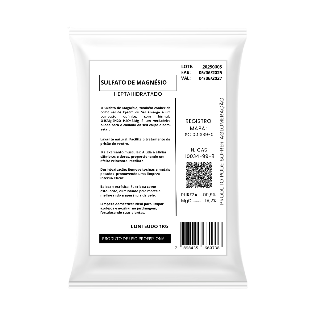 Sulfato De Magnésio, Sal Amargo, Sal Epsom - 1kg Sal Amargo