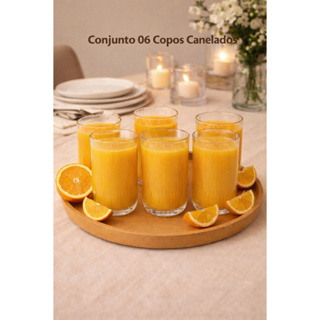 Jogo 6 Copos de Vidro Canelado 420ml Suco Água Refrigerante Refresco Chá em Oferta na Shopee