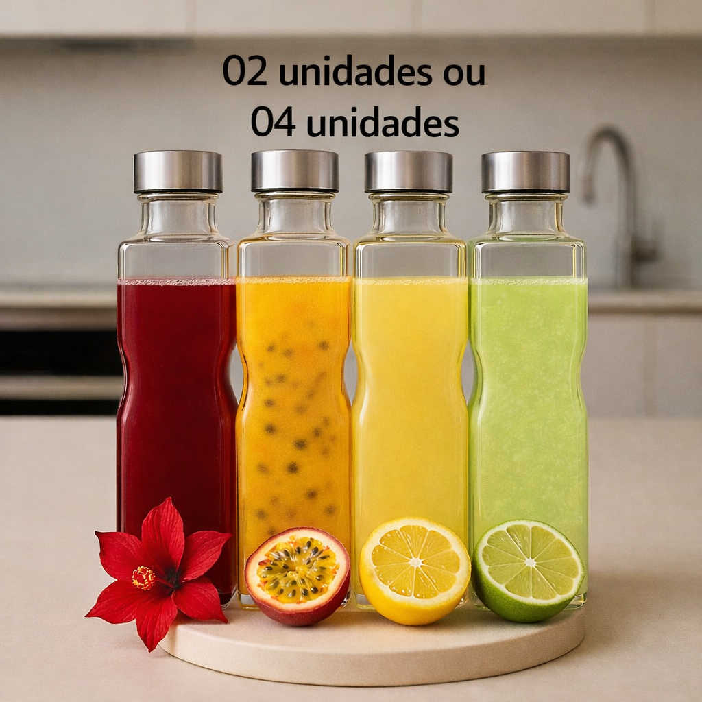Garrafa Quadrada Vidro 1100ml  2 / 4 Unid Água Suco Chá Geladeira Livre BPA