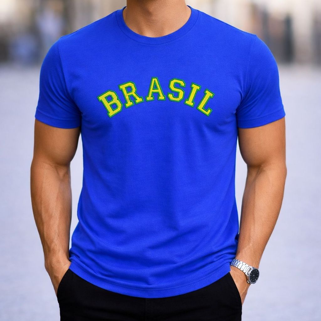 Camiseta Masculina 100% Algodão Estampa Brasil Copa Do Mundo Futebol Envio Rápido