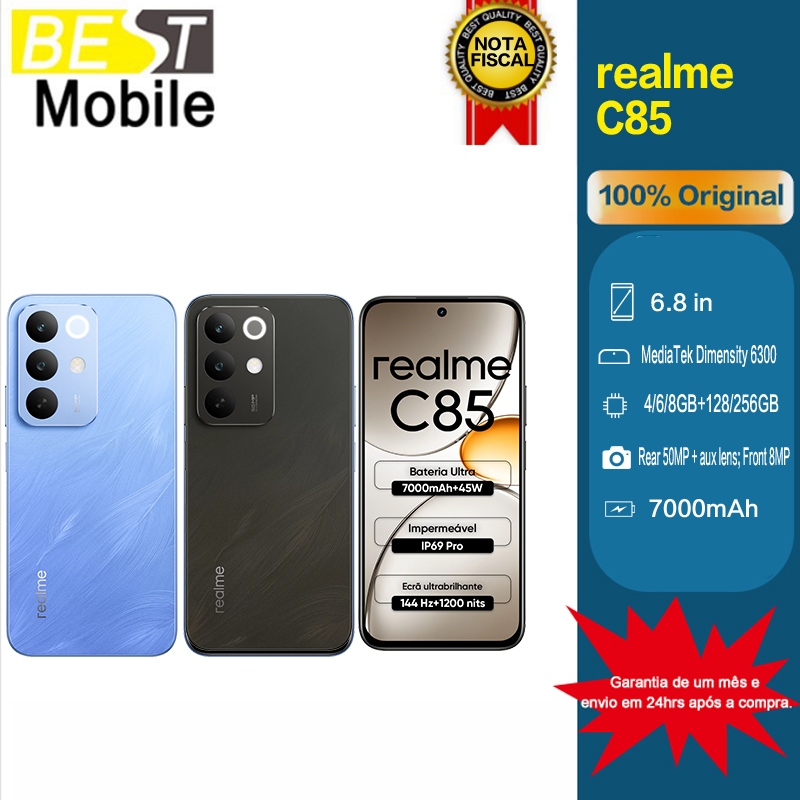 celular barato novo Realme C85 256GB COM NFC 1ANO E IA GARANTIA COM FONTE BRASIL E CAPINHA em Oferta na Shopee