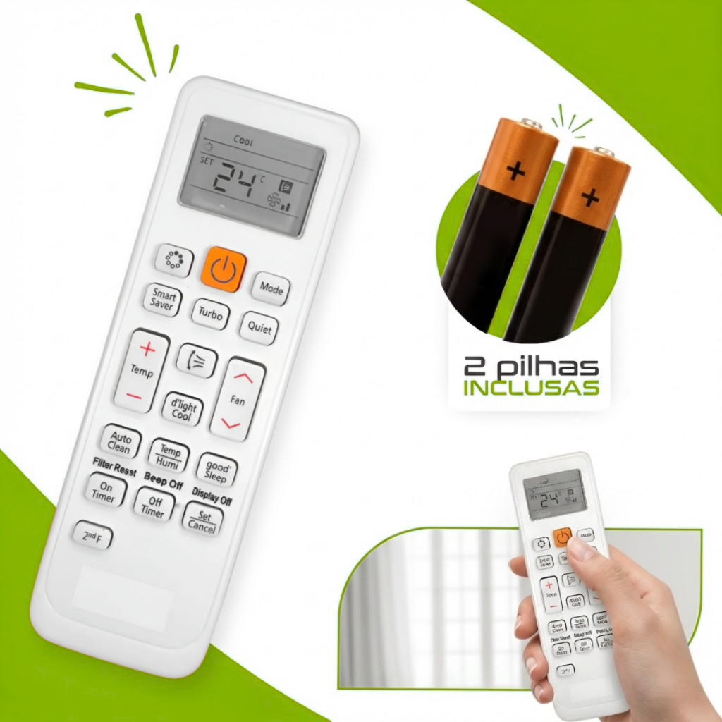 Controle Remoto Para Ar Condicionado Samsung Split Virus Doctor Inverter + 2 Pilhas em Oferta na Shopee