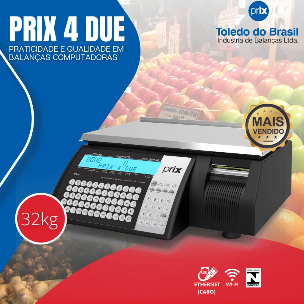 Balança Etiquetadora Toledo Prix4 Due Ethernet Wi-fi 32kg 127/220v