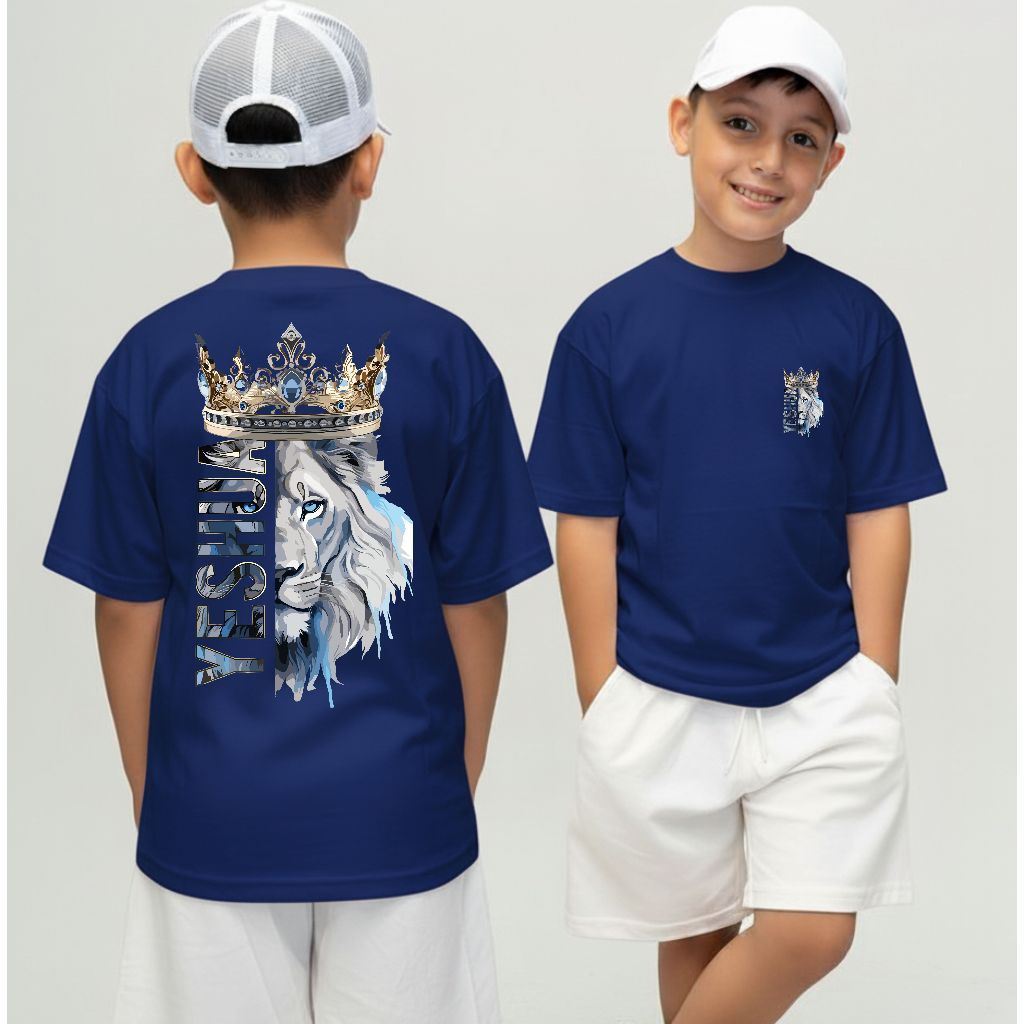 Camiseta Infantil  Yeshua Masculina Estilo Cristão Leão Camisa 100% Algodão Costura Ombro a Ombro