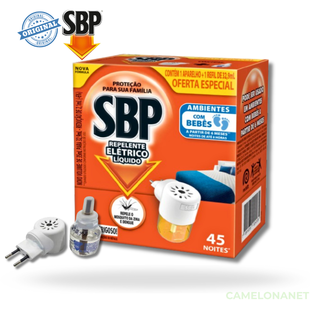 Repelente Elétrico SBP Aparelho + Refil - 45 Noites, Dengue, Zika, Chikungunya, Bebê 6 Meses+ em Oferta na Shopee