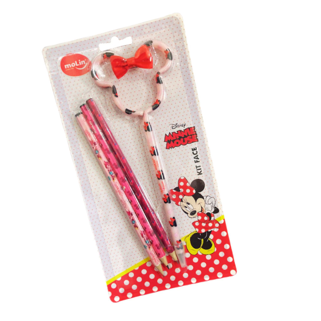 Kit Escolar Fofo Face Minnie Mouse c\4 Peças Papelaria Fofa - Molin- Papelaria criativa tendência