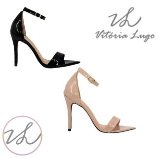 Sandália Feminina Verniz Salto Alto Fino 10cm Bico Folha Lançamento Vitória Lugo