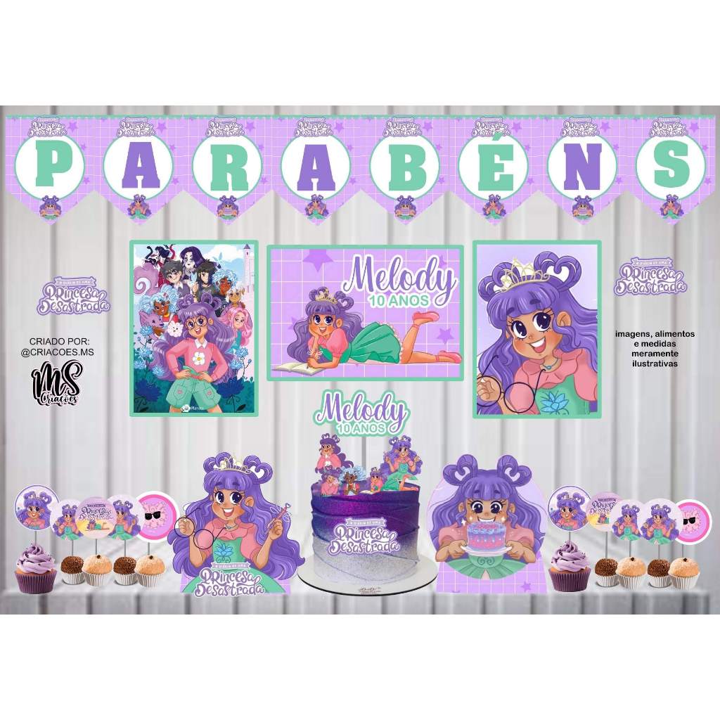 Kit Festa DIARIO DE UMA PRINCESA DESASTRADA Personalizado Só um Bolinho | Mesversário Aniversário | 40 itens | Decoração