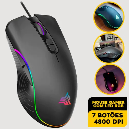 Mouse Gamer Profissional RGB 4800 DPI Alta Precisão 7 Botões para Jogos FPS