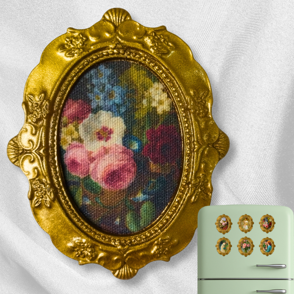 Imã de geladeira vintage, retrô, clássico impresso em tecido Canvas (9cm)