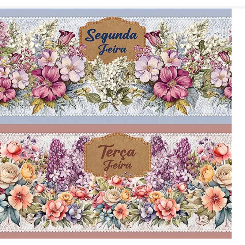 Tecido Tricoline 100% Algodão Barrado Digital Semaninha Floral 55cm x 1,50m – 10 Faixas para Pano de Prato em Oferta na Shopee