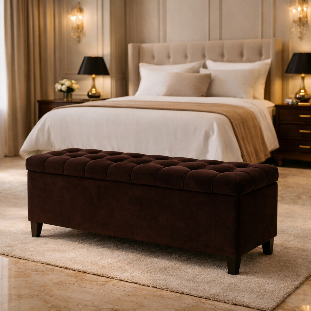 Baú Recamier Grande Capitonê Organizador Armazenamento Revestido em Veludo 120x40x35cm Cama Casal