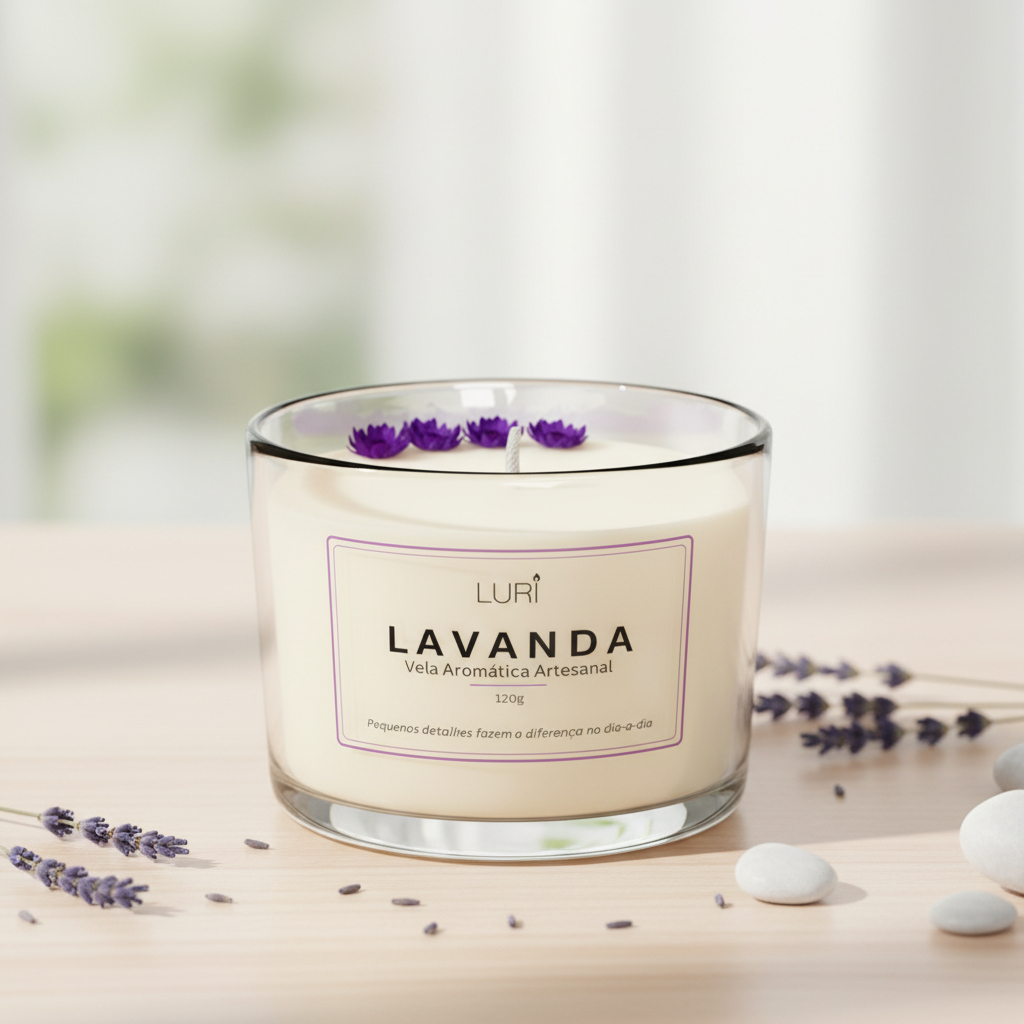 Vela Aromática Lavanda 120g LURI Artesanal Perfumada Decorativo