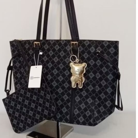 Bolsa Feminina Chenson Original Shopping Bag Monograma GR Estruturada Acompanha Necessaire + Chaveiro Ursinho Executiva