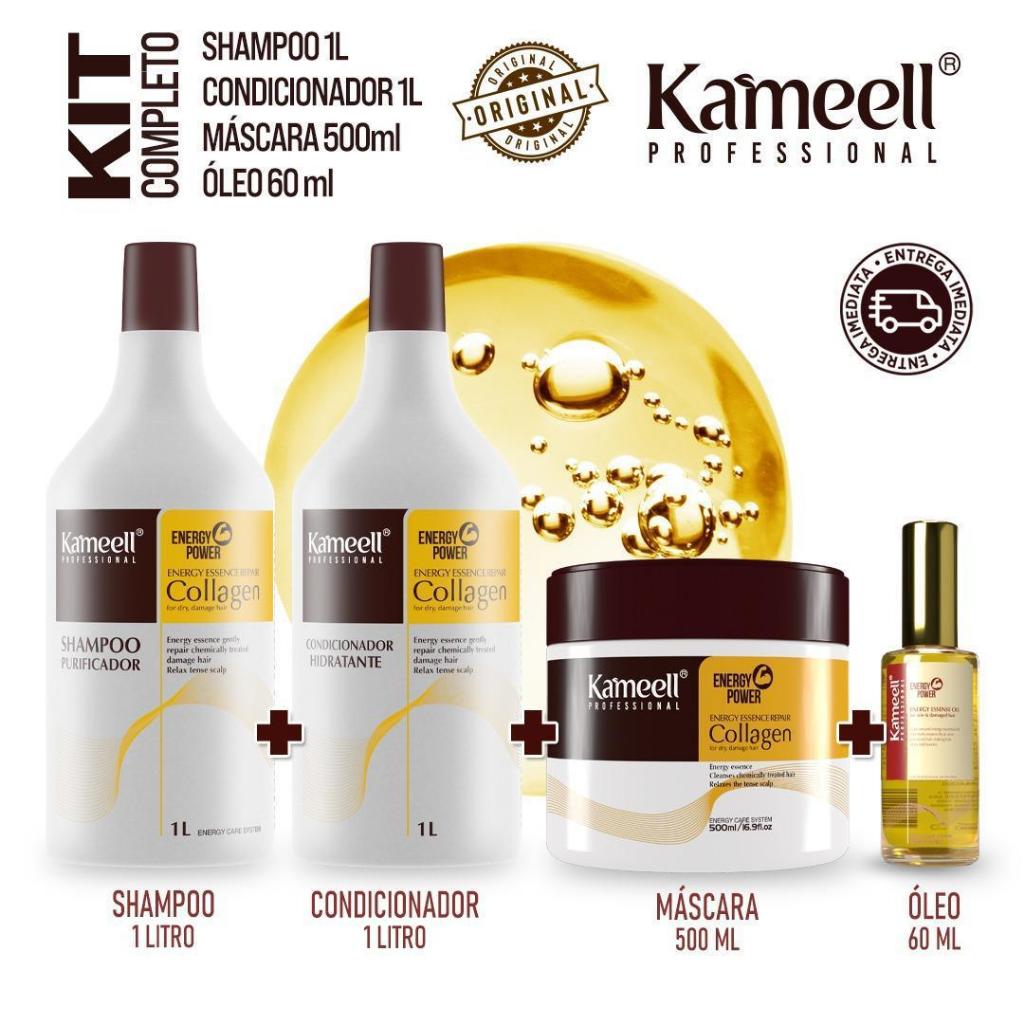Kit Completo Kameell Professional Collagen – Cabelos Fortes, Hidratados e com Brilho de Salão