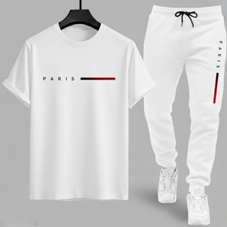 kit camiseta algodão e calça moletom street wear Paris costura reforçada estilosa em Oferta na Shopee