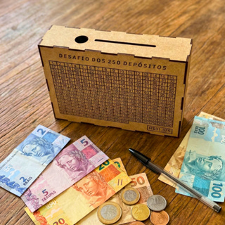 Caixa Cofre Dinheiro Mdf Desafio 5 Mil / 10 Mil / 250 Depósitos Woodbox Poupança em Oferta na Shopee