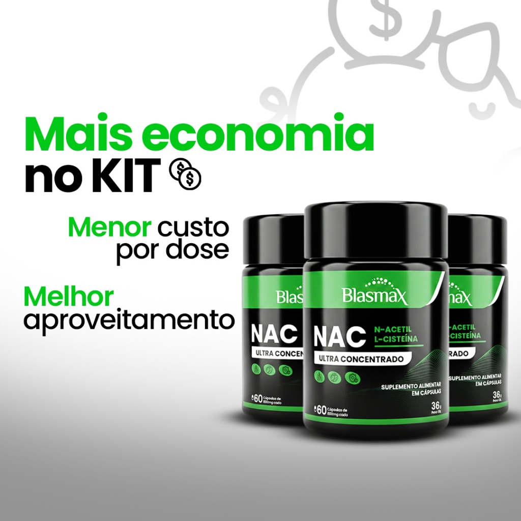 NAC 600mg – Kit 3 | N-Acetil L-Cisteína Saúde do Fígado, Imunidade e Detox - 180 Cápsulas Original