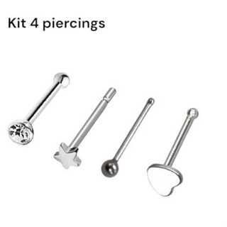 4 piercings nariz haste reta aço cirúrgico em Oferta na Shopee