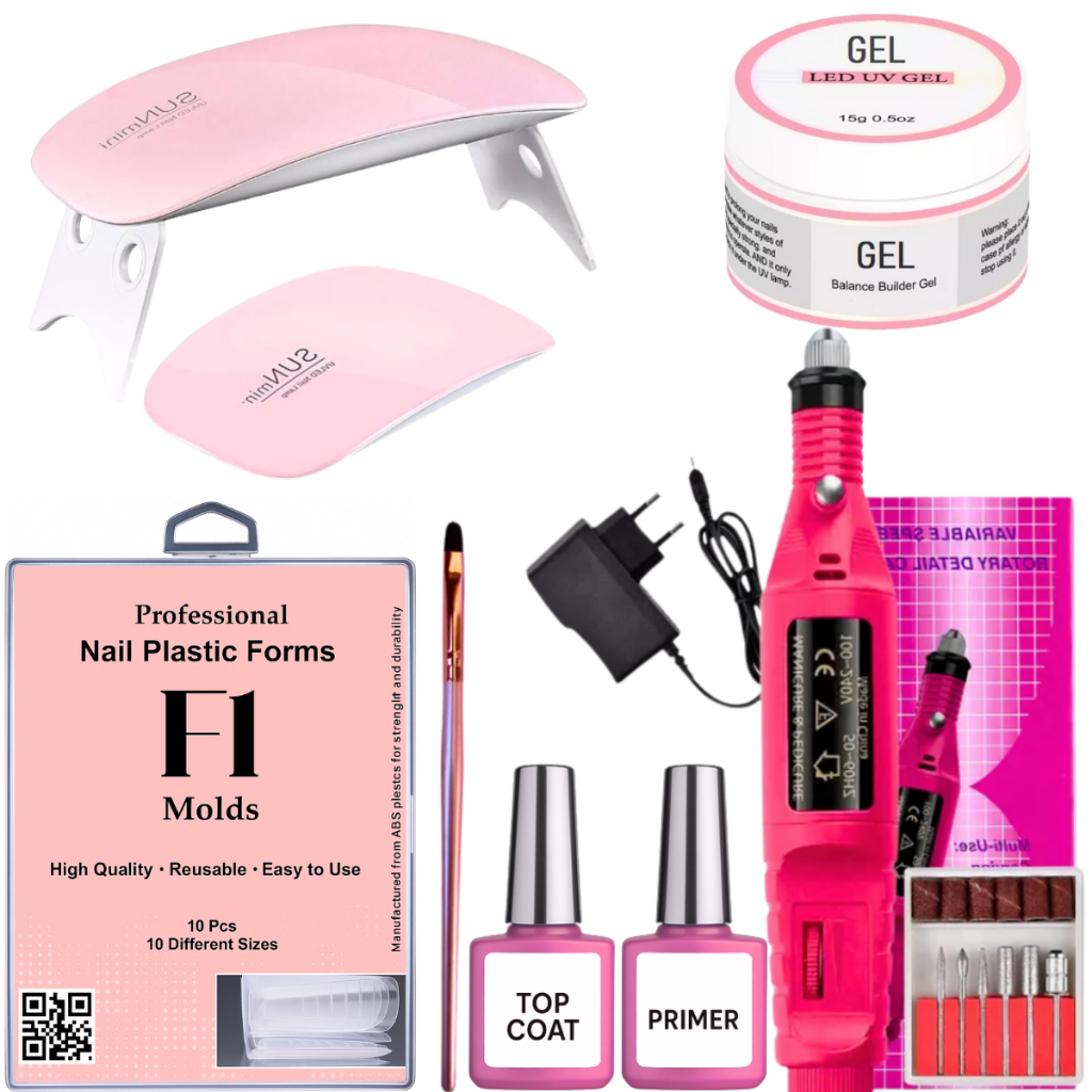 Kit Unhas Gel Completo Profissional Com Cabine UV Led Lixadeira Moldes F1