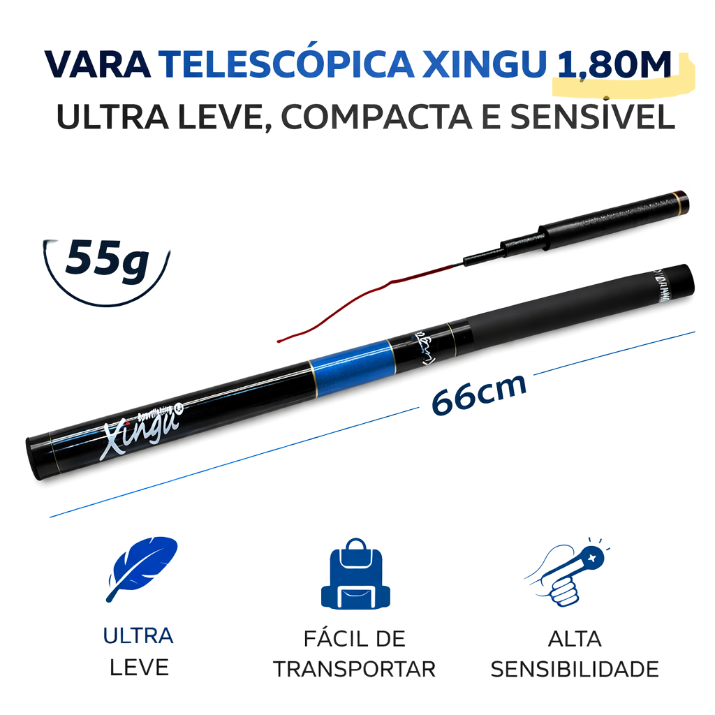 Vara de Pesca Telescópica Xingu 1,80m Ultra Leve Fibra de Vidro | Sensível Compacta | Caniço Oferta