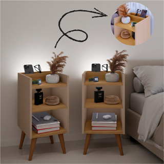 Kit com 2 Mesa de Cabeceira Nicho Organizador, pés retrô em PVC e Porta-Celular Max em Oferta na Shopee