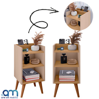 Kit 2 Criados-Mudos Compactos com Porta-Celular e Pés Retrô – Mesa de Cabeceira Lateral Moderna em Oferta na Shopee