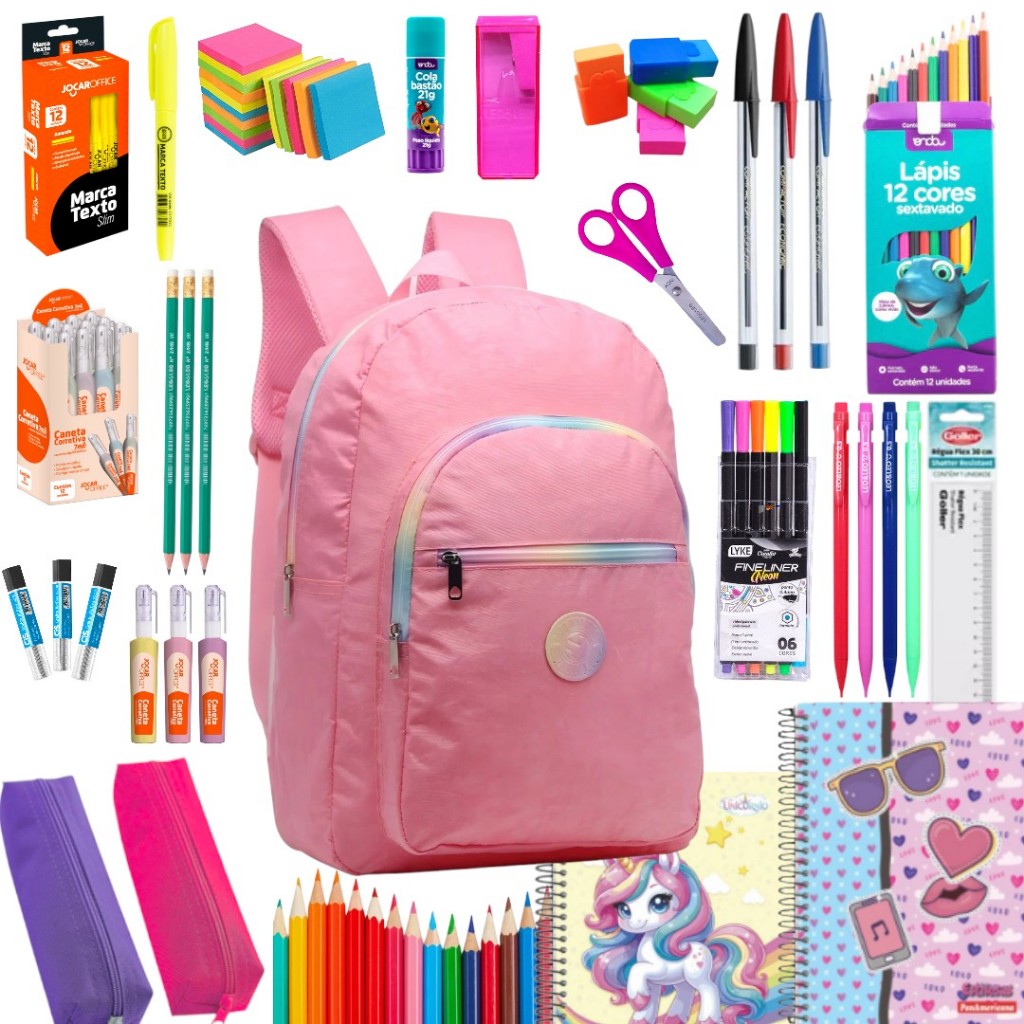 Kit Material Escolar Menina Completo Mochila Feminina Escolar Material Estojo Escolar Feminino em Oferta na Shopee