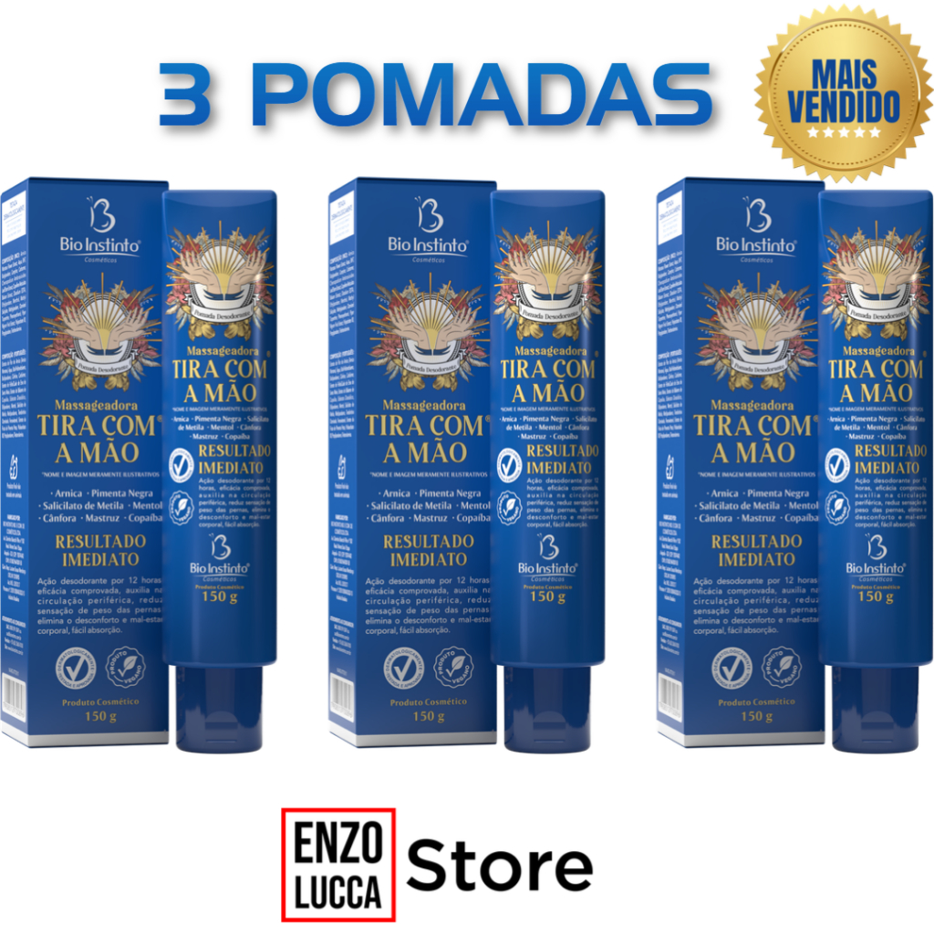 Kit 3 pomadas Tira com a Mão para Massagem Bio Instinto 150gr em Oferta na Shopee