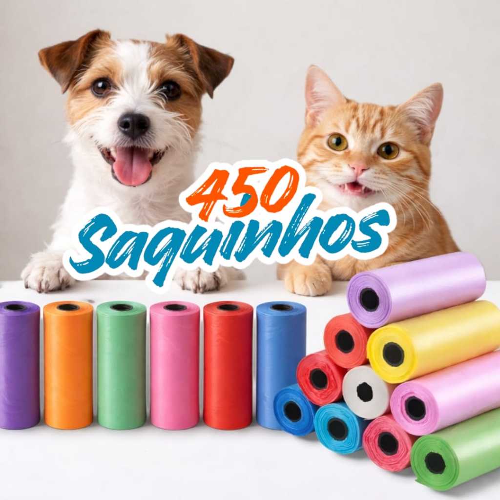 450 saquinhos cata coco Kit 30 Rolinhos C/15 Sacos De Lixo Coco Pet Gato E Cachorro saco plastico