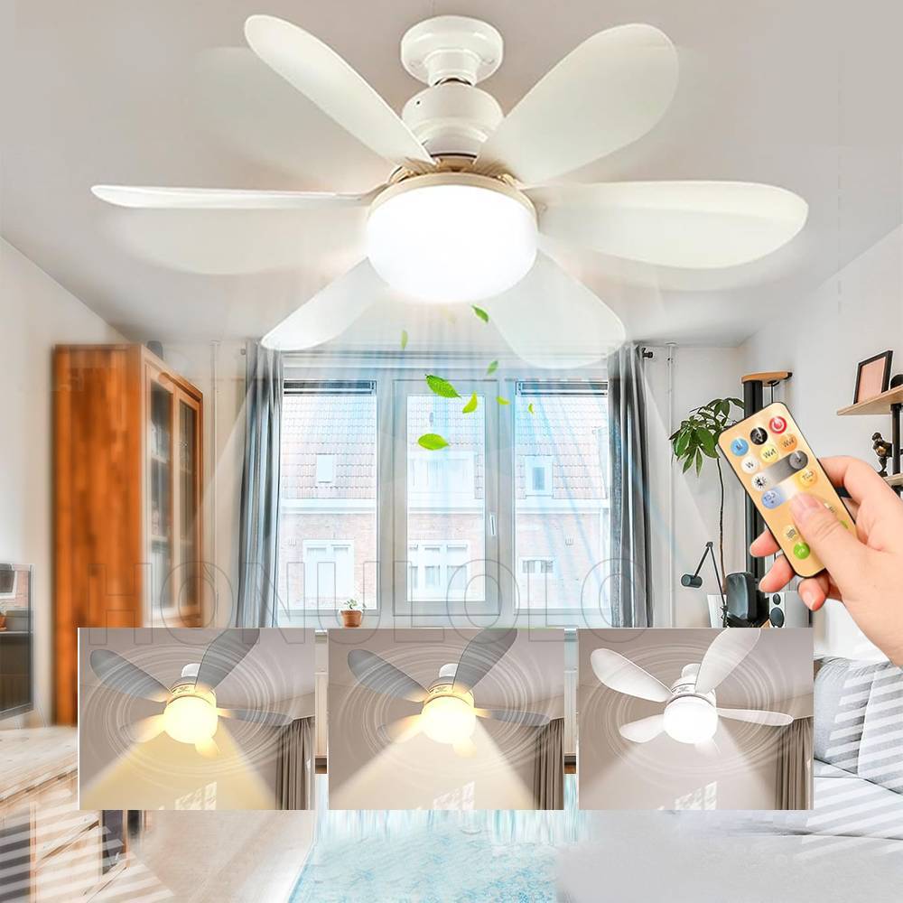 Lâmpada Ventilador De Teto Com Luz para Pequenos Espaços Silent Controle Remoto LED Bivolt 110V-220V, E27