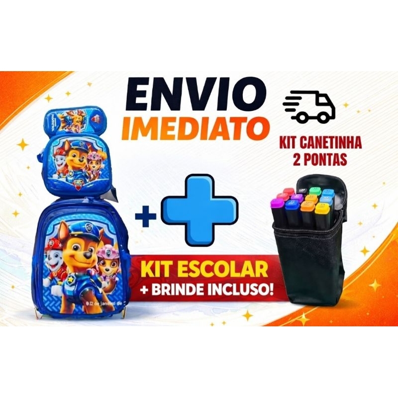 Kit Mochila Escolar Infantil Patrulha Canina 3D Com Carrinho Lancheira Térmica  Estojo e Kit c/Canetinha  Roblox Pikachu em Oferta na Shopee