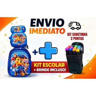Kit Mochila Escolar Infantil Patrulha Canina 3D Com Carrinho Lancheira Térmica  Estojo e Kit c/Canetinha  Roblox Pikachu em Oferta na Shopee