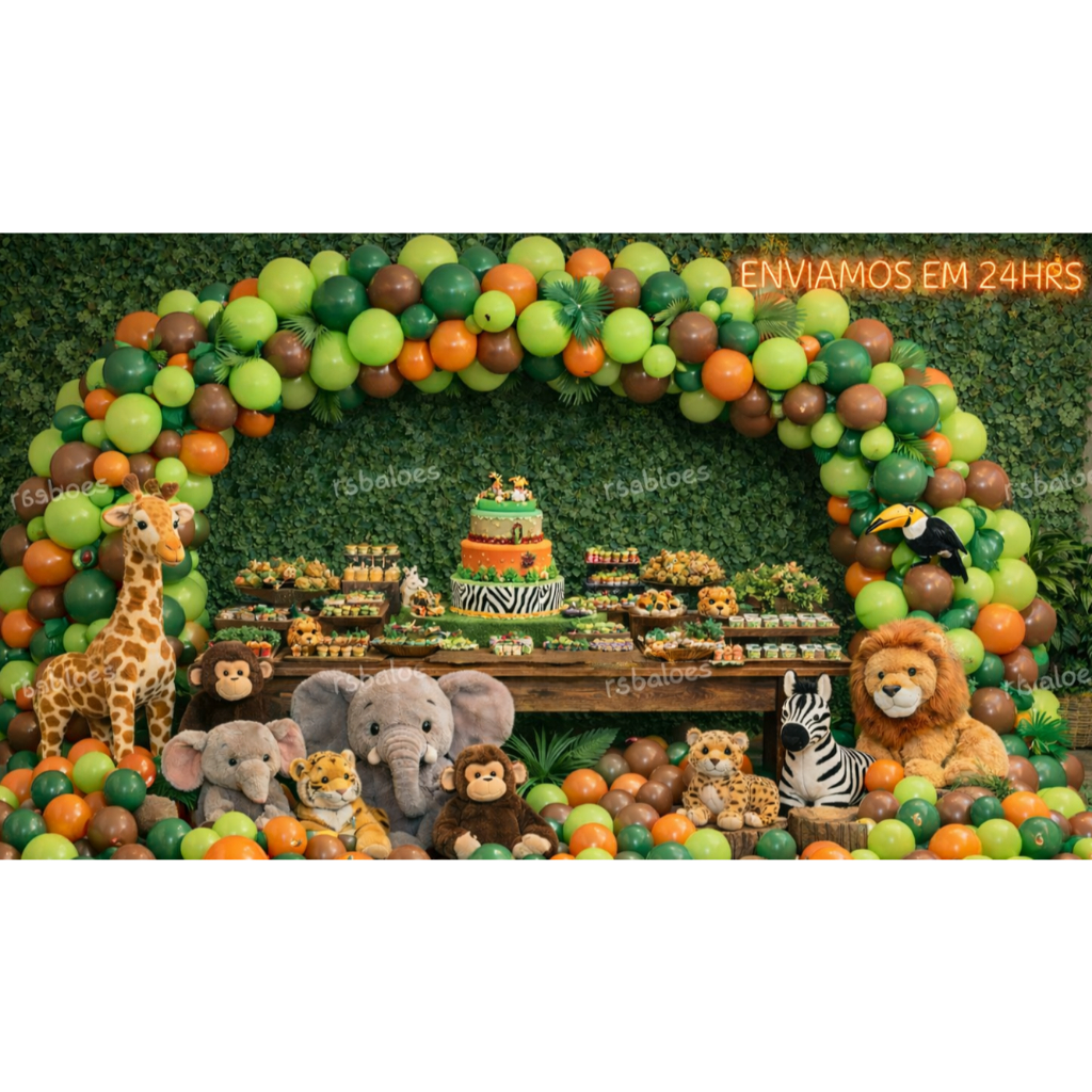 Kit 200 Balão Safari - Verde+ Verde Limão+ Marrom+ Laranja Decoração Festas Aniversários Infantil