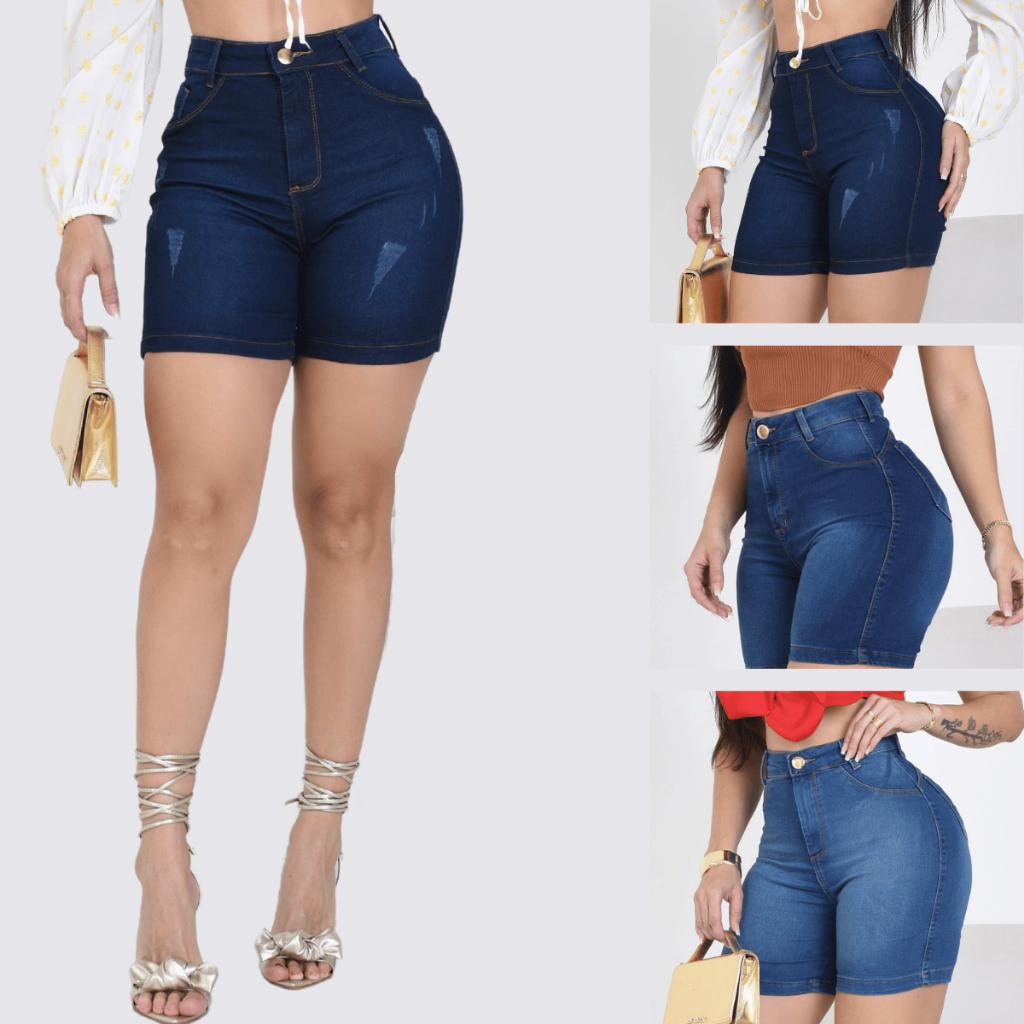 Short Jeans Feminino Meia Coxa Confortável Casual Cintura Alta — imagem 2 de 2
