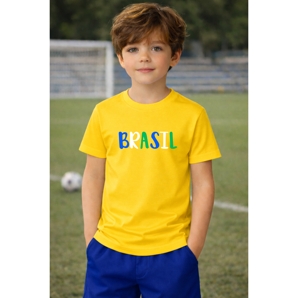 Camiseta Infantil do Brasil 100% Algodão Copa do Mundo Férias Torcedor Criança