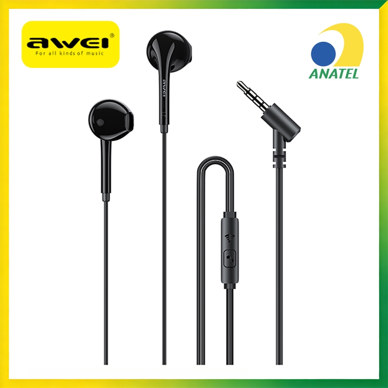 Fone de Ouvido Awei PC-7 Com Fio Microfone Embutido Cabo TPE Reforçado P2 3.5mm em Oferta na Shopee