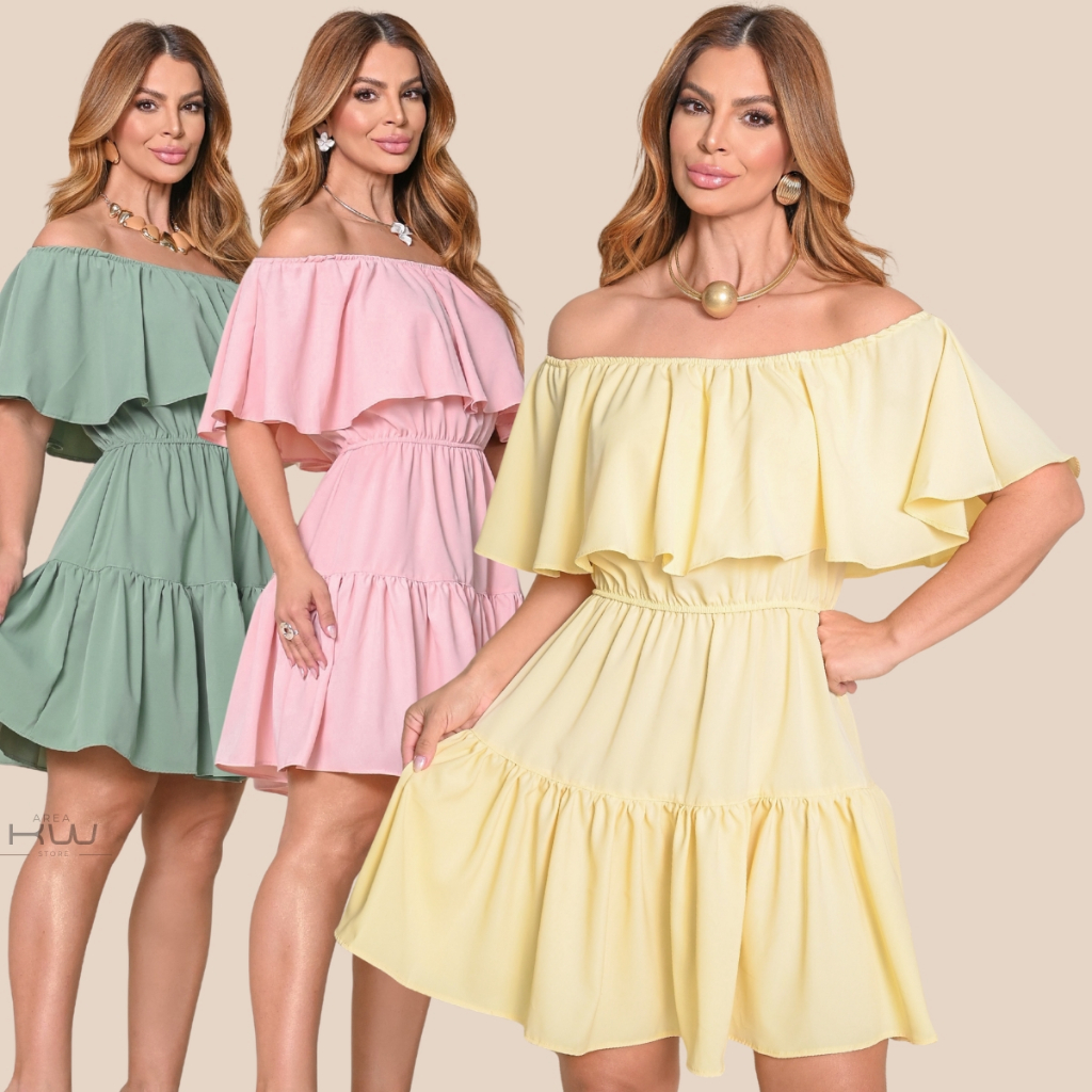 Vestido Feminino Ombro a Ombro Curto Delicado