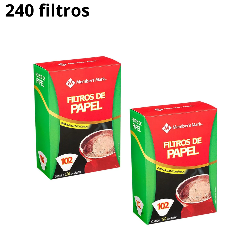 Kit 2 Caixas Filtro de Papel 102 Members Mark Caixa 120 Unidades – Café Mais Puro e Sem Resíduos