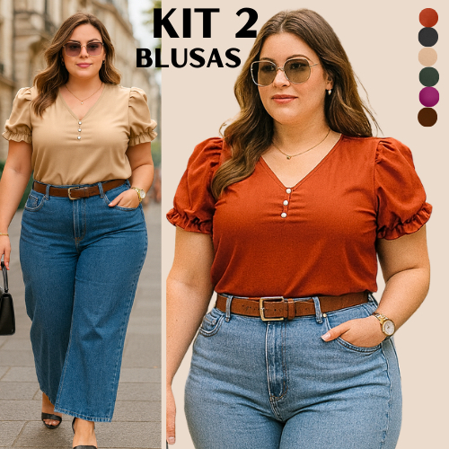 BLUSA SOCIAL FEMININA KIT 2 BLUSAS PLUS SIZE ESTILOSA MODA EVANGELICA BLUSINHA FEMININAS MODESTA DISCRETA TECIDO DUNA