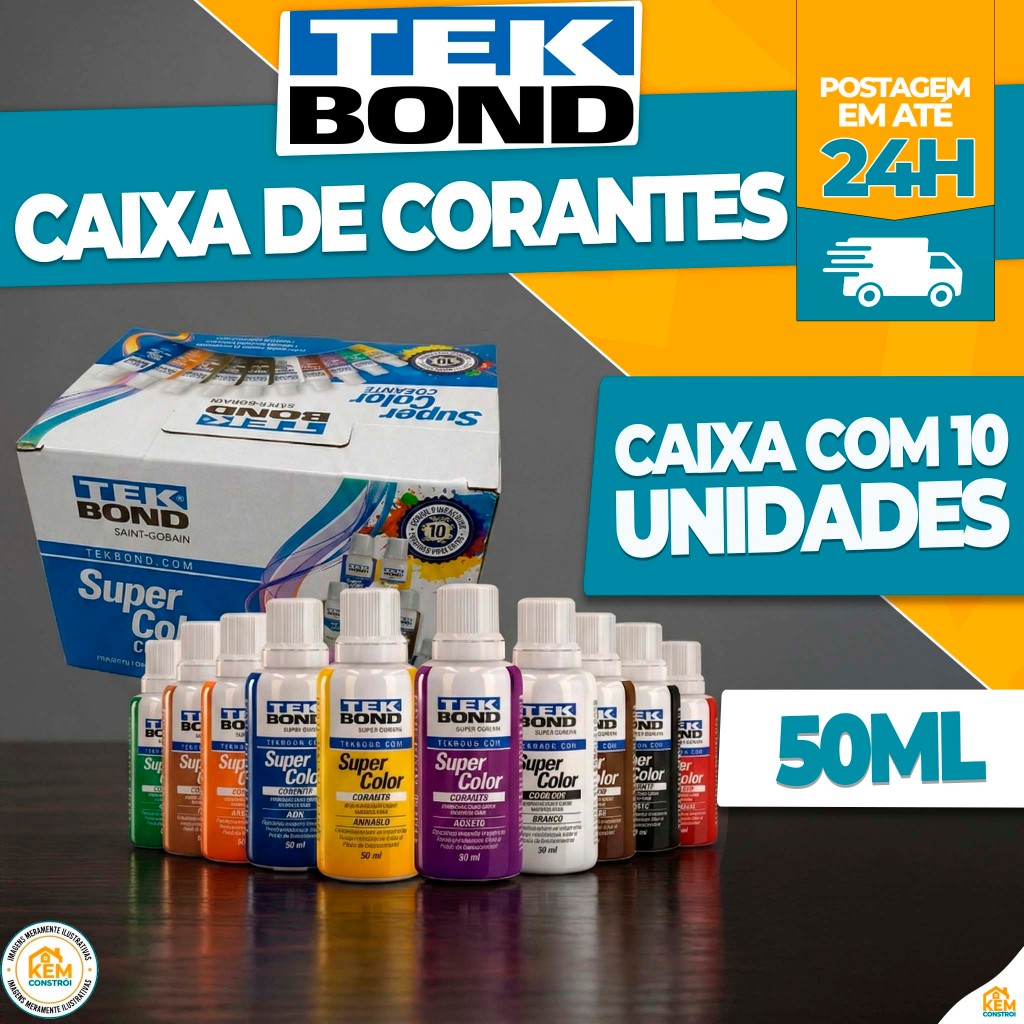 Kit 10 Corantes Pigmento Líquido TekBond para Tinta Acrílica e Látex Crie novas Cores