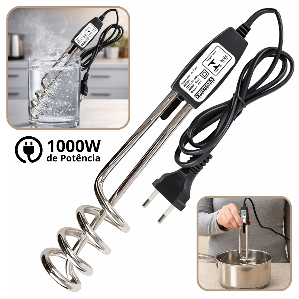 Ebulidor Aquecedor Água Elétrico Mergulhão Rabo Quente Ferver Esquentar Aquecer Rápido Original