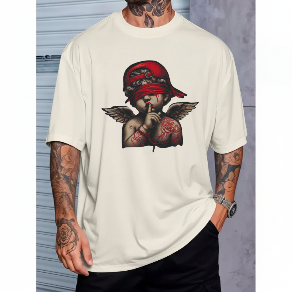 Camiseta Oversized Streetwear Anjo Urbano Estampa Artística Camisa Unissex Confortável Envio Imediato