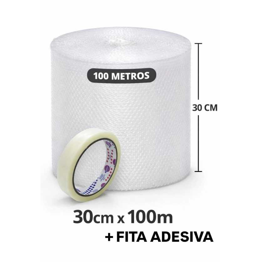 Kit Mudança e E-commerce Bolha 30cm x 100m + Fita Adesiva 18mm x 50m Envio Imediato Kit Mudança e E-commerce