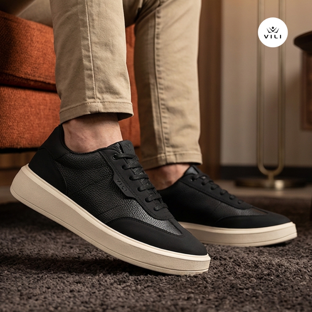 Tênis Masculino VILI Urban Sapatênis Casual Couro Nobuck Preto